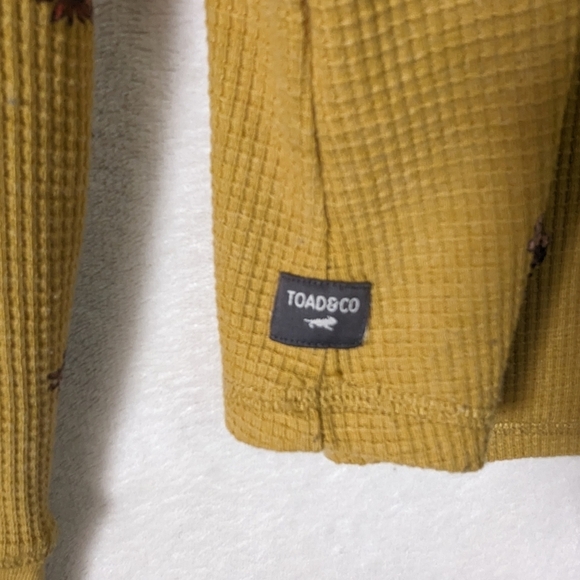 Toad & Co Waffle Knit Sweater Top Mustard Yellow Fliral Pattern Size XL - Picture 4 of 8